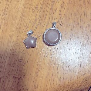 Silver Star and Circle Sandstone Crystal Pendant Set